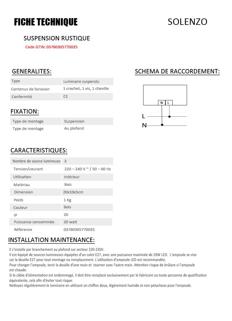 Lampadario a sospensione in legno e corda stile industriale, rustico, da campagna, chic, con 3 lampadine (E27)