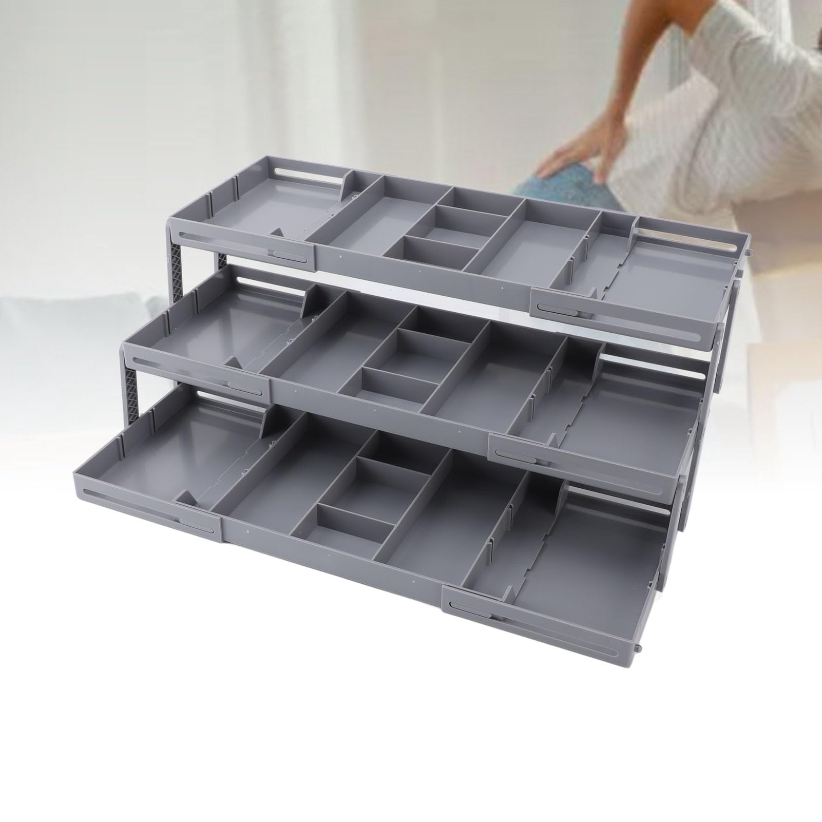 Drawer Organizer Single Row Expandable Folding Jewelry Organizer Tray Earring Storage Display Case for Office Bathroom Kitchen Makeup (3 Layers)