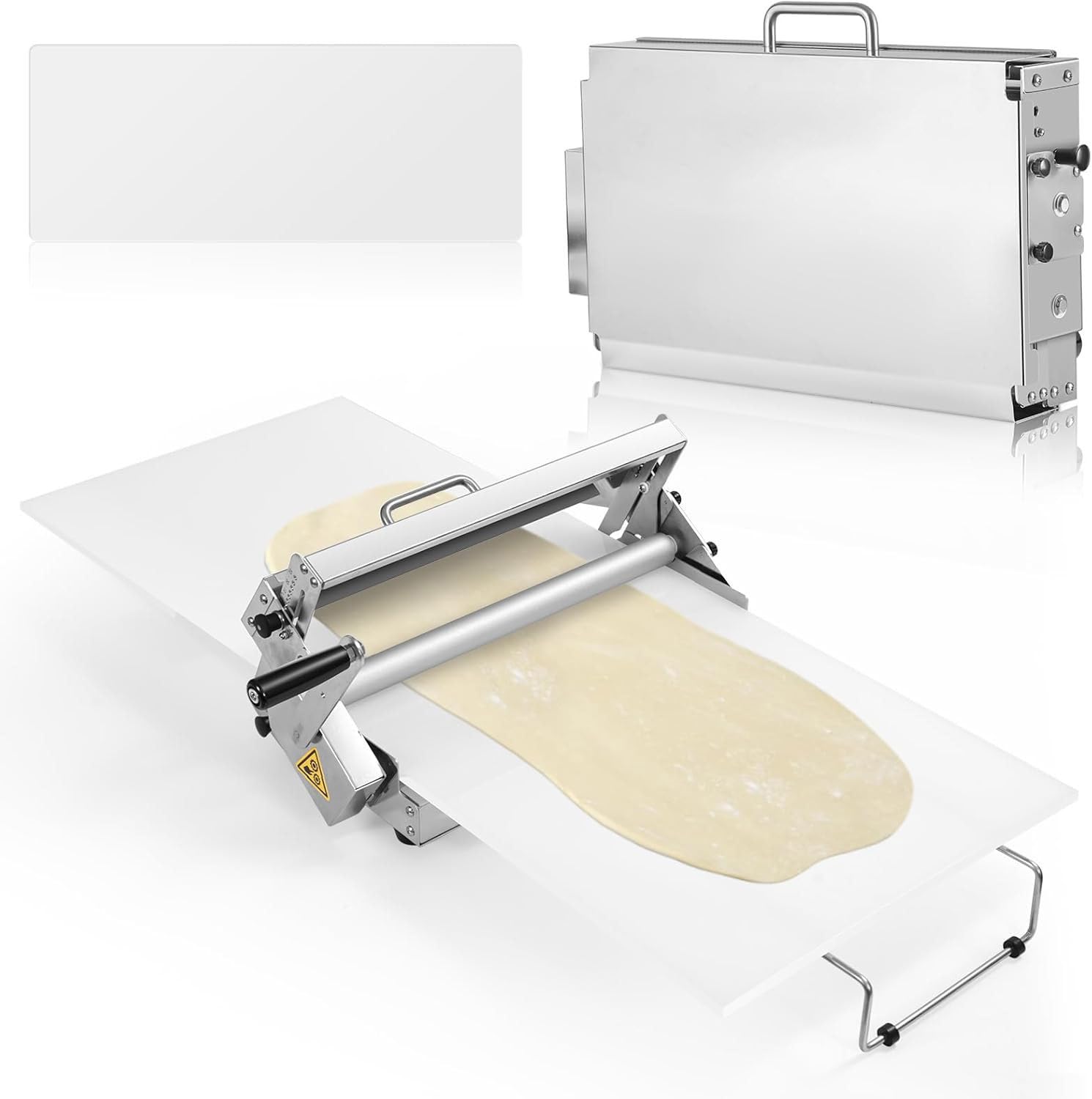 Dough Roller, Stainless Steel Manual Dough Roller, Manual Dough Roller with Board, Adjustable Thickness 0-25mm, Folding Dough Roller for Bakeries and Pastry Shops 60×30cm