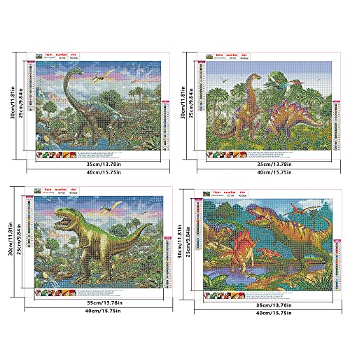 DCIDBEI 4 Pack Dinosaur Diamond Painting 30x40 cm Painting by Numbers Dinosaur Dinosaur Diamond Art Kids Canvas Diamond Painting Dinosaurs Girls Diamond Picture Art Mosaic Diamond Mosaic Animals - Image 2