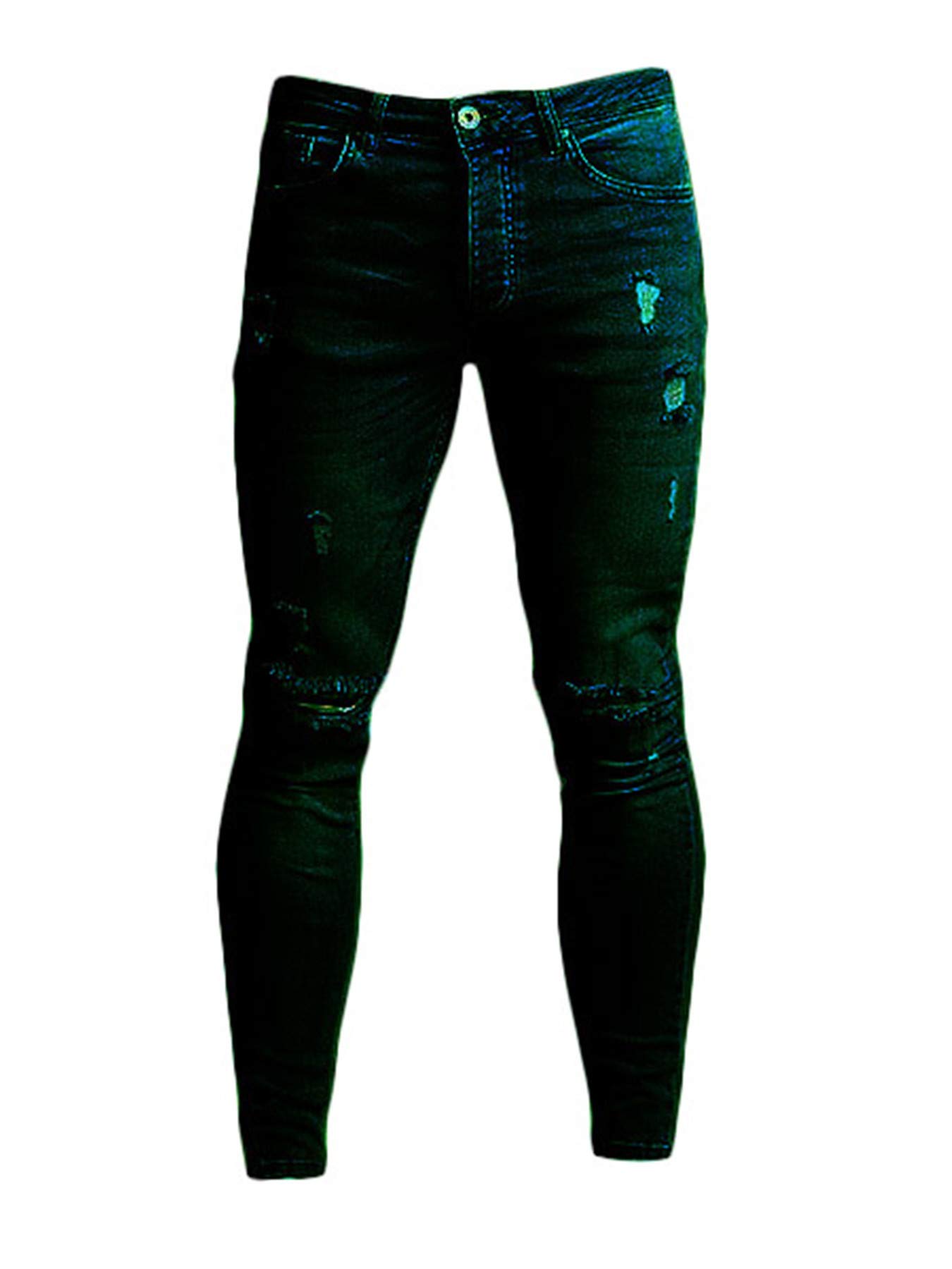 Andongnywell Mens Stretch Biker Ripped Denim Jeans Distressed Slim Trousers Slim Fit Stretchy Destroyed Denim Pants