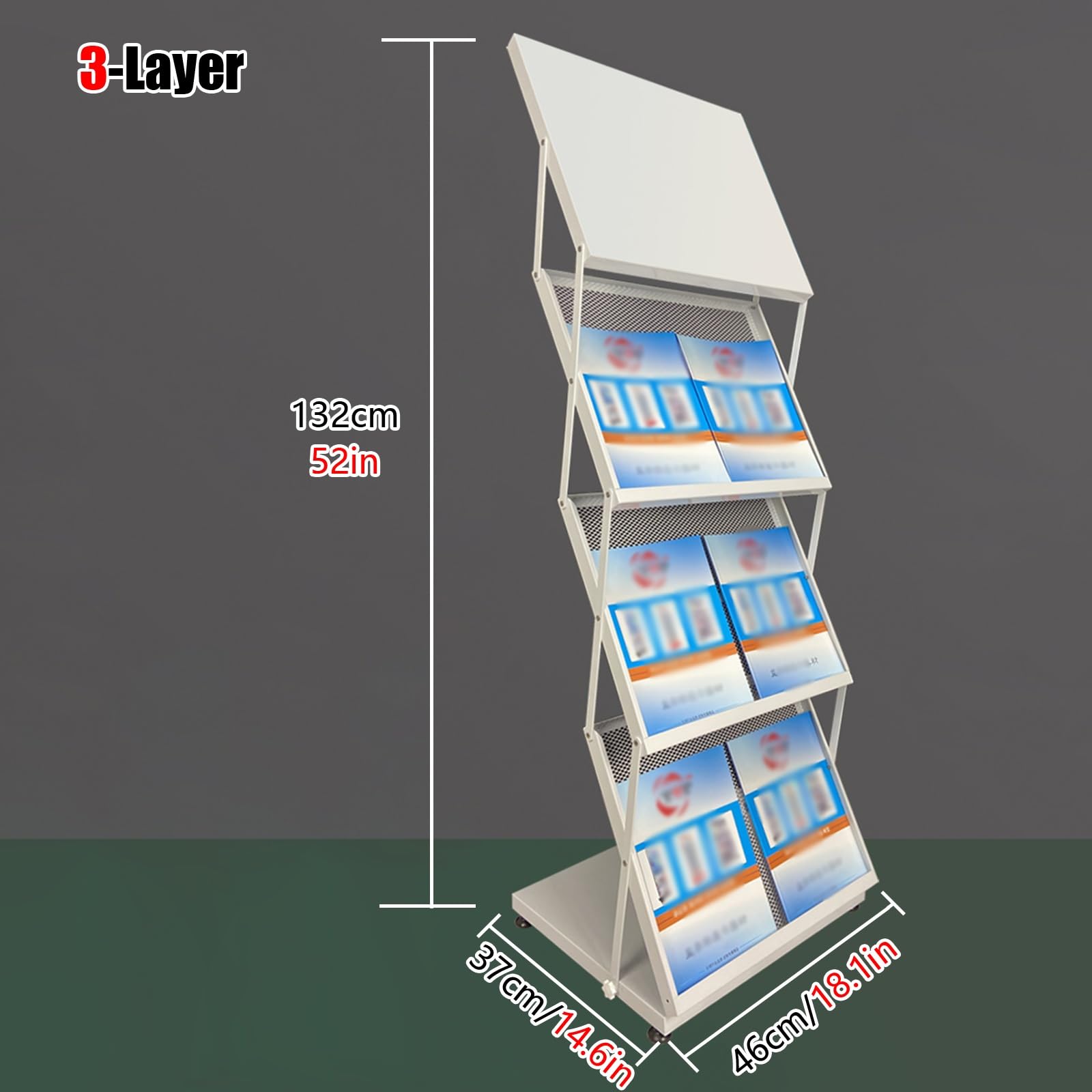 zeitungsständer Literaturständer - Stehender Zeitschriftenständer, 3 4 Tier Katalog Stehen Faltbare Messe Broschüre Halter Für Ausstellungen Banken Zeitungsstand ( Size : White 3 Tier 46x37x132 cm )