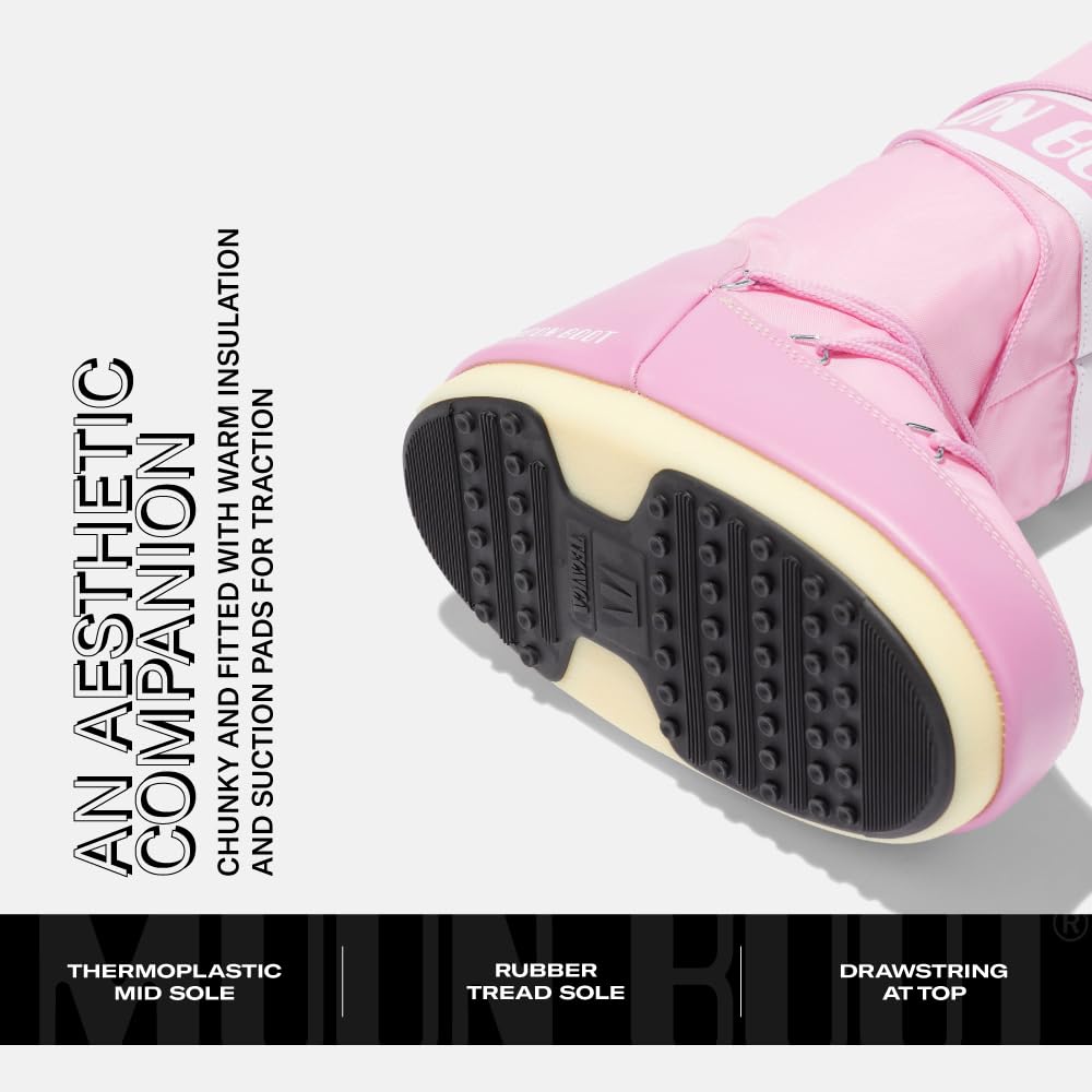 Moon Boot, Icon Nylon Insulated Slip On Unisex Snow Boots: 8-9.5 Women/7-8.5 Men Pink