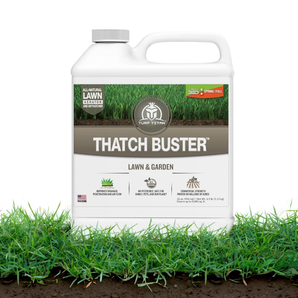 Turf Titan Thatch Buster - Liquid Aeration for Lawn Soil - Easy-to-Use Liquid Soil Loosener and Soil Conditioner for Lawns - 32 oz - No Hose Sprayer