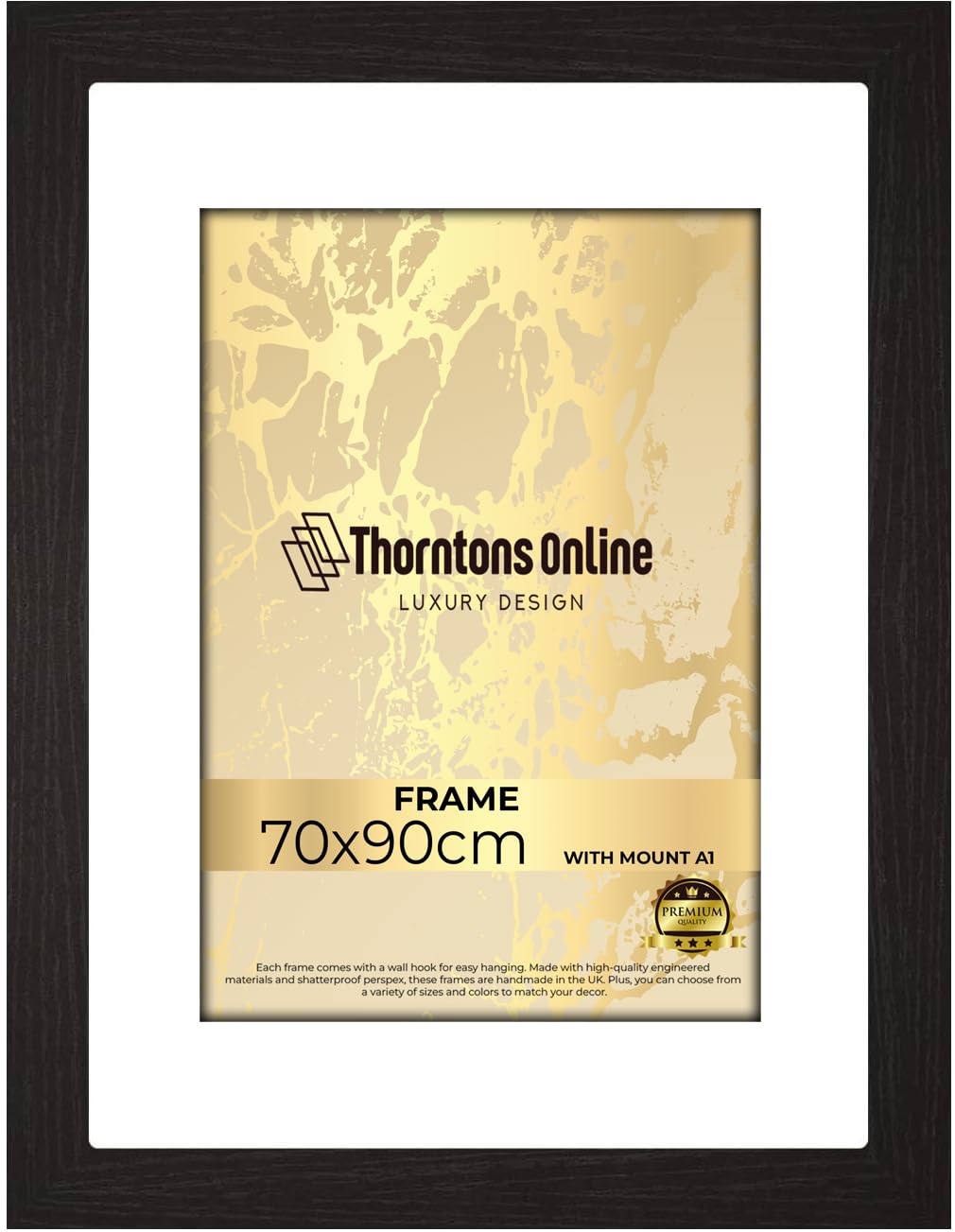 Thorntons Poster Frame 70x90cm -Fit white Mount A1(59.4x84.1cm) -Clear HD Perspex & MDF Wood-Portrait & Landscape Display-artwork/Gift/Prints/Certificates -[Black Frame]