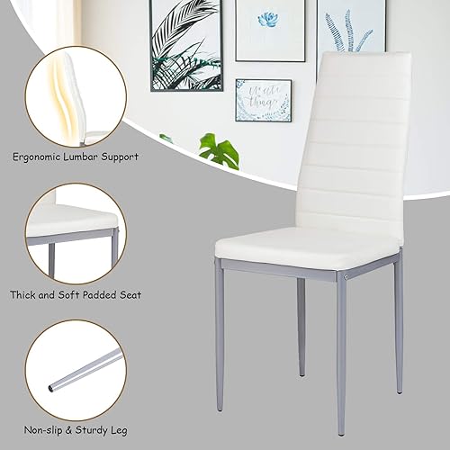 Miniatura 4 de Giantex Juego de 4 sillas laterales de cuero sintético para comedor con protección de pie acolchado, marco estable, diseño de respaldo alto, sillas