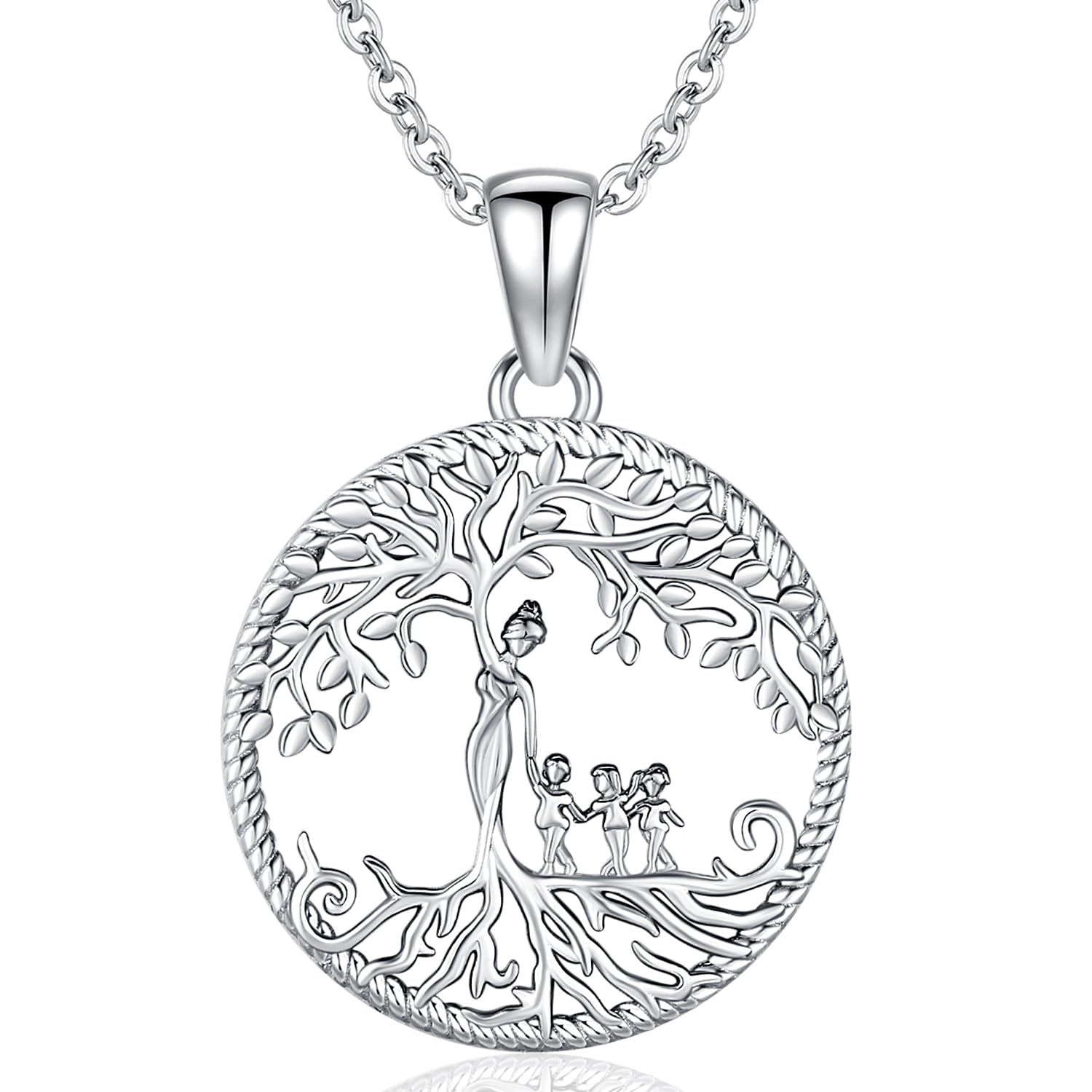 Lebensbaum Kette für Damen 925 Sterling Silber Familie Mutter Kind Baum des Lebens Anhänger Halskette, Geburtstag Muttertag Schmuck Geschenke für Mama Tochter Oma Schwester