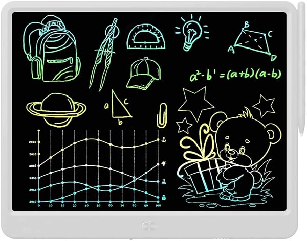 LCD Writing Tablet, Extra large 15 Inch, Colorful Writing, Erasable Electronic Digital Drawing Pad Doodle Board, Gift for Kids Adults Home School Office (White) - 1