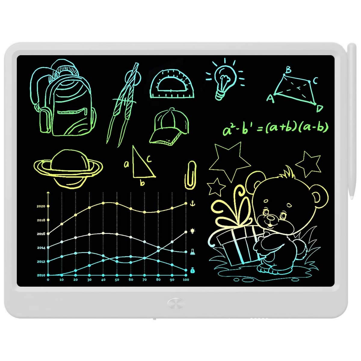 JUSTOPLCD Writing Tablet, Extra large 15 Inch, Colorful Writing, Erasable Electronic Digital Drawing Pad Doodle Board, Gift for Kids Adults Home School Office (White)