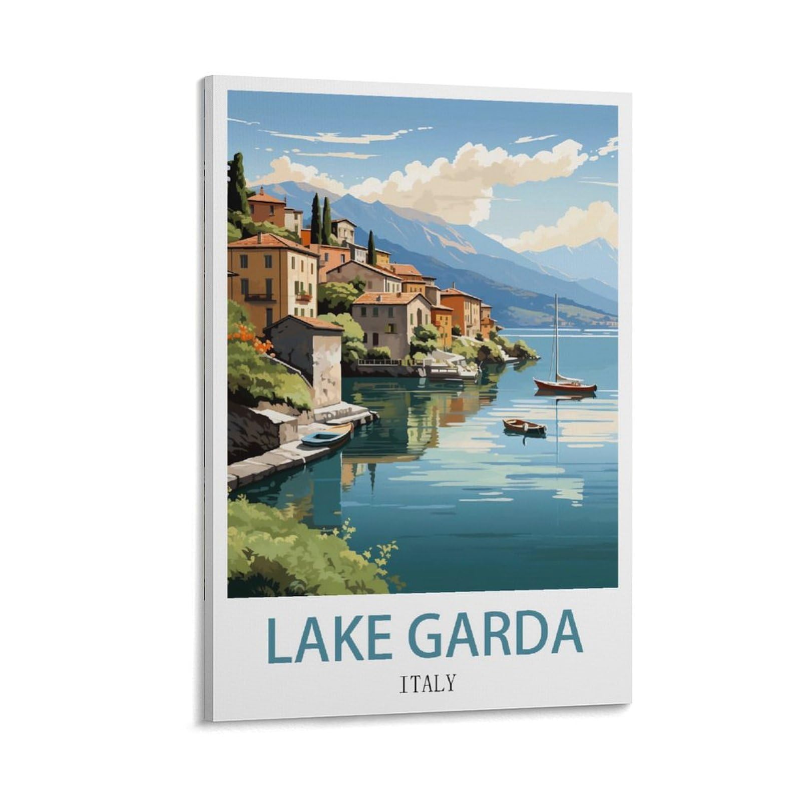 XWYMXZ Poster vintage sur toile du lac de Garde d'Italie - Décoration murale moderne pour chambre à coucher - 40 x 60 cm