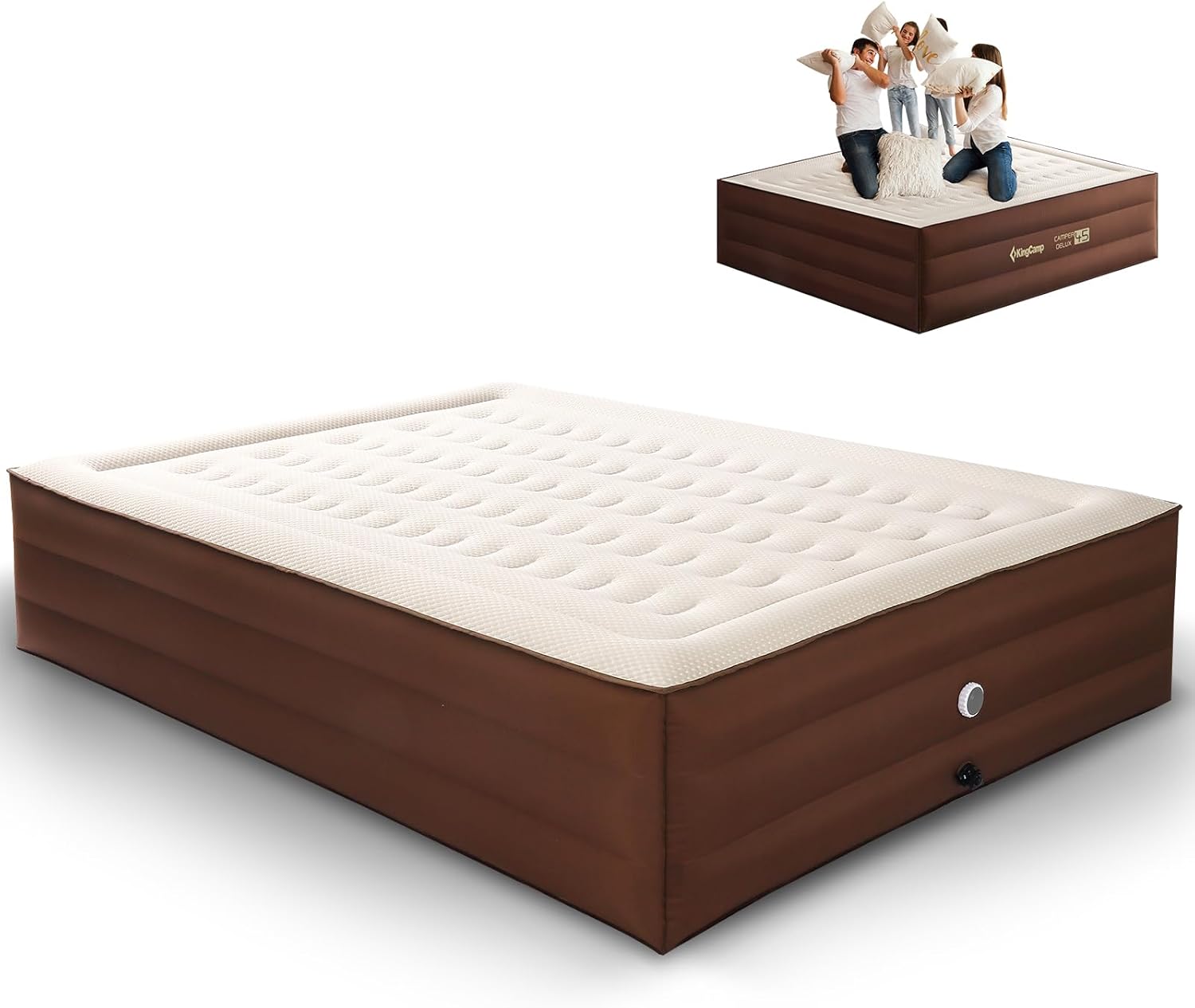 KingCamp Camper Delux Air Mattress Queen with Built in Pump, 17" High-Rise Blow Up Mattress Air Bed, Bamboo Fiber Inflatable Bed with 880lbs Weight Capacity for Guests, Home and Camping