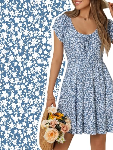 Image of HUHOT Teen Petite Women Floral Short Summer Mini Dresses with Pockets Cute Milkmaid Sundress 2026
