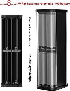 8-Cell 21700 Battery Storage Box with Type-C Quick Transparent Case & Overload Battery Container