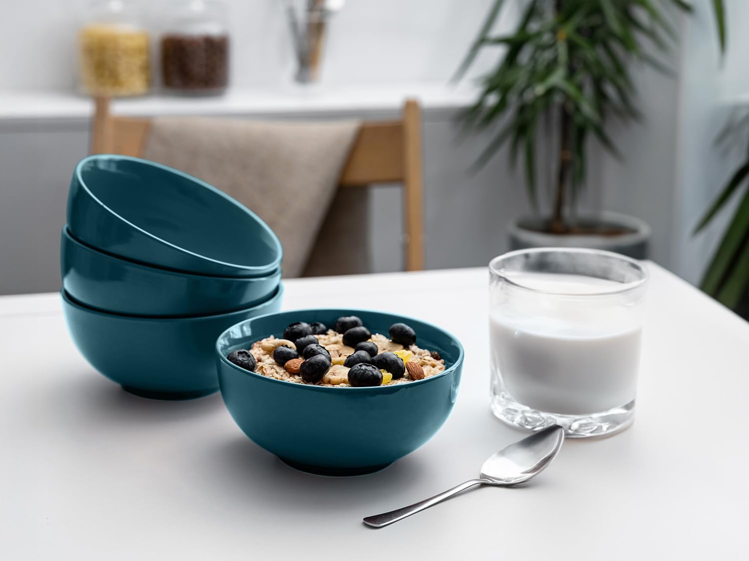 KooK Tazón de sopa, tazón para cereales, juego de 6, juego de cuencos, cuencos de cerámica, aptos para microondas, lavavajillas y congelador, resistente a las astillas, para pasta, ensalada, avena