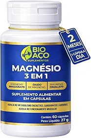 Magnésio 3 em 1 | Bisglicinato, Dimalato e Óxido | 60Cápsulas cada pote | Suplemento Alimentar