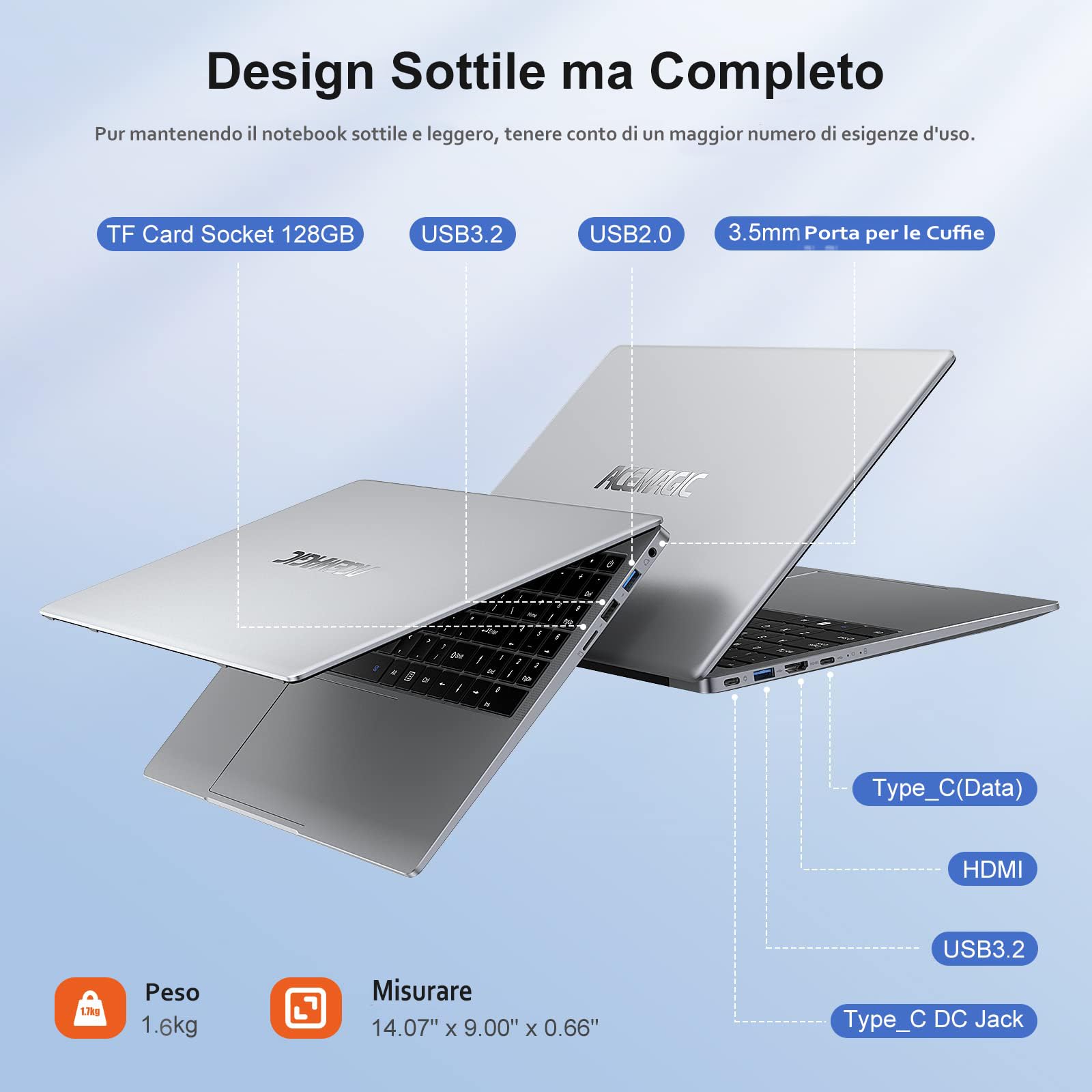 ACEMAGIC PC Portatile 15,6'' 16 GB RAM DDR4 512GB SSD UHD Notebook (N95) Computer Portatile (Fino a 3.4Ghz) Laptop, Bluetooth 5.0 Notebook, Tipo-C, HDMI, USB3.2, Espandi a 2TB PC Portatile (Argentato)