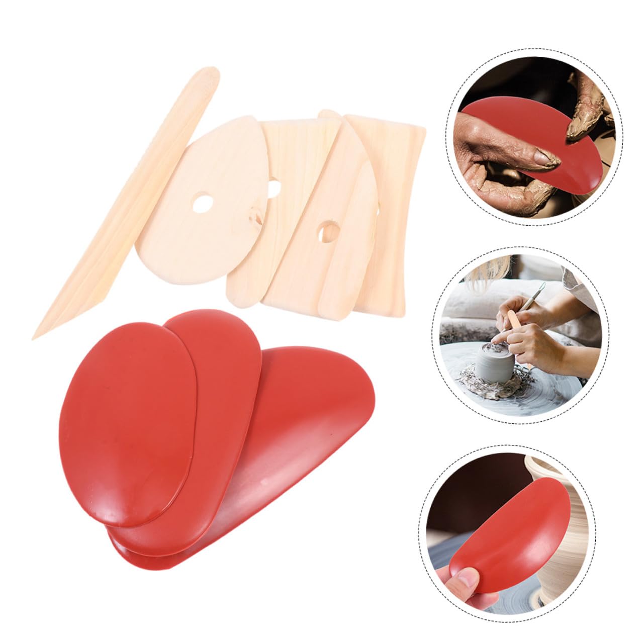 2 Juegos Juego de 8 Piezas de Herramientas para Modelado de Arcilla, 5 Cuchillas de Madera y 3 Raspadores de Goma, Kit para Esculpir Cerámica DIY, Accesorios para Manualidades y