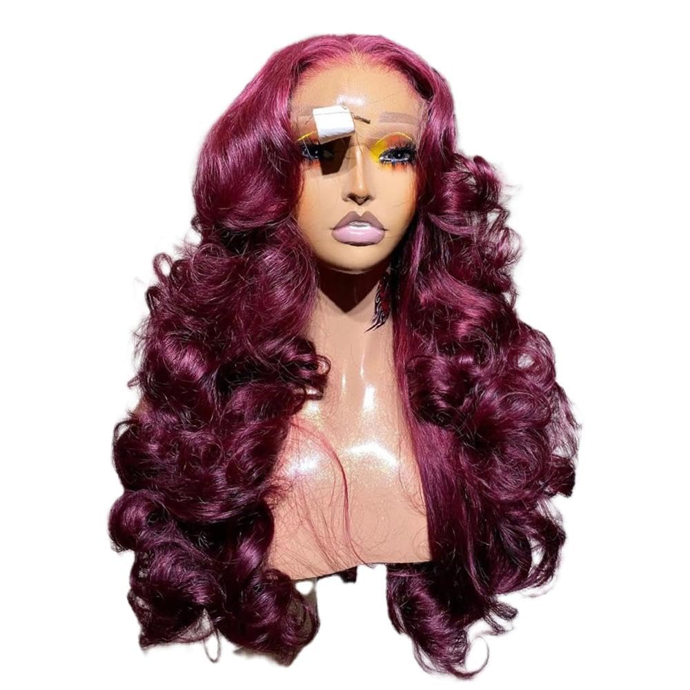 Haarpflege Rot Burgund Farbe Lose Welle 13X4 Full HD Spitze Frontal Glueless Perücke Für Frauen Vorgezupft Hitzebeständige Faser