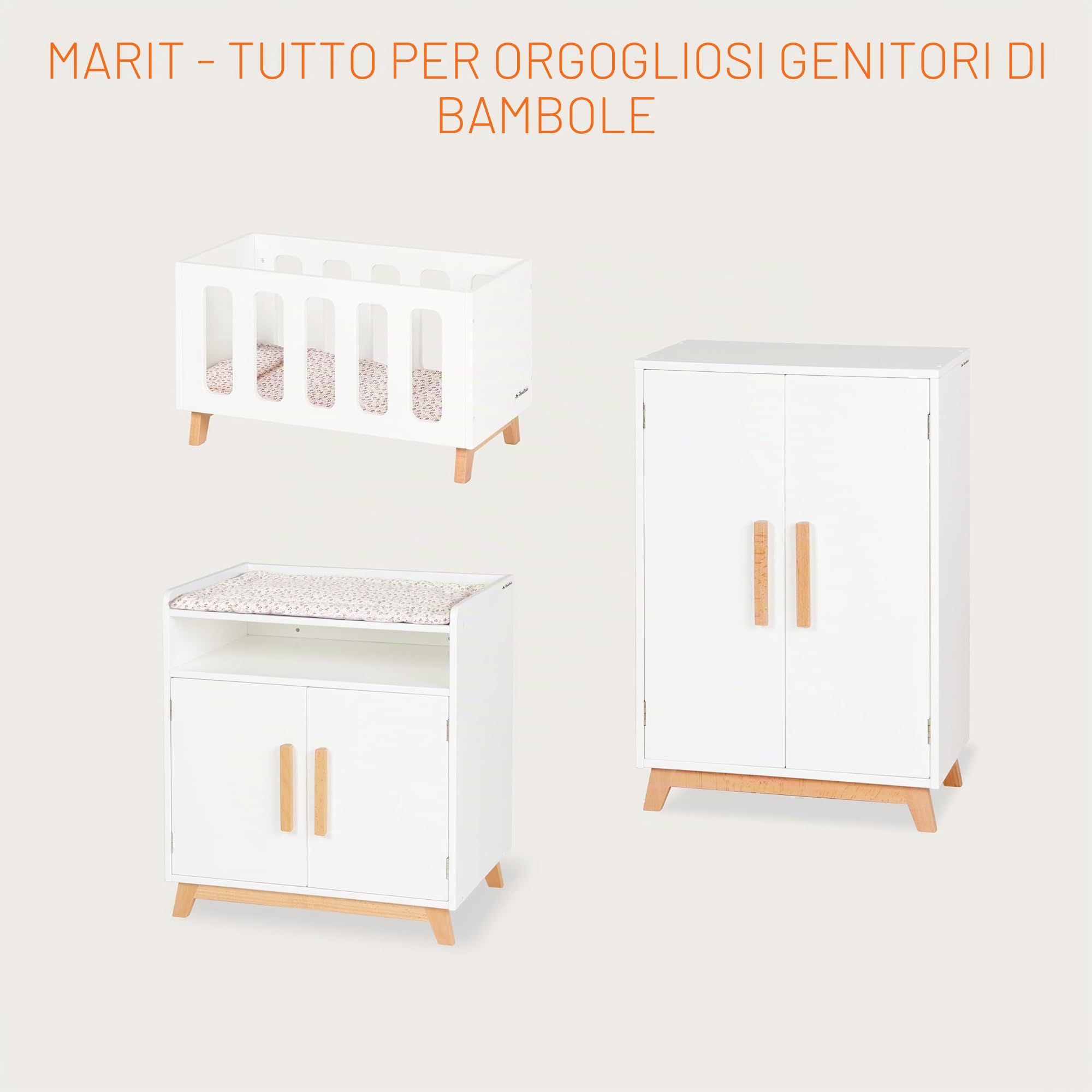 Pinolino Letto per bambola in legno Marit con 3 pezzi, consigliato per bambini 2+ certificato FSC (FSC-C120795), colore: bianco/trasparente