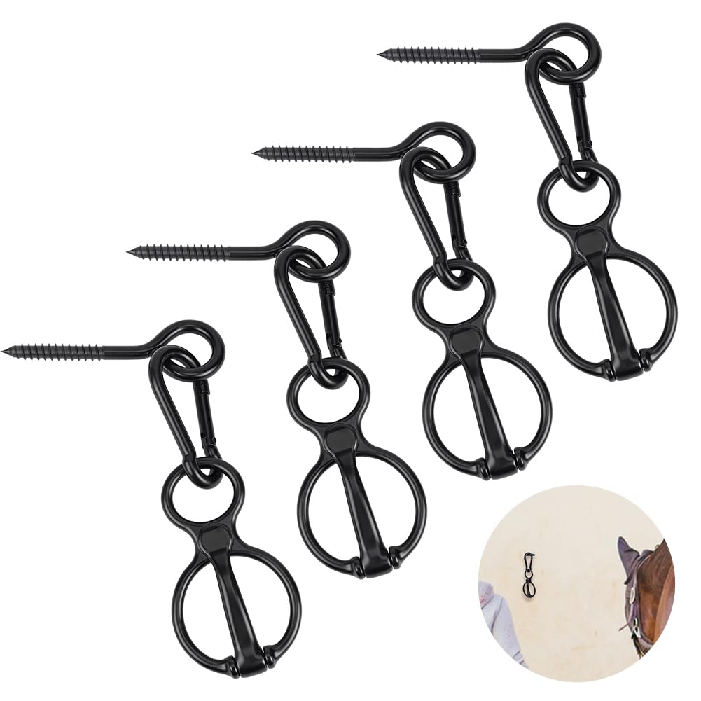 BENECREAT 4 Sets Black Horse Tie Ring, Alloy Horse Tack and Supplies, Horses Restraint Ring with Eye Bolt and Snaps Saddle for Stables Barn Carriages Outdoor Pasture Trail Show Grounds Feeding Area โ image 1