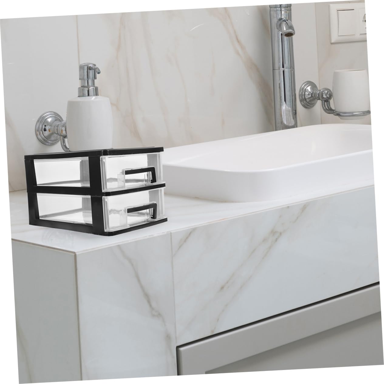 Ciieeo 2pezzi Organizzatore da Scrivania Trasparente con Cassetti Piccolo Contenitore in Plastica Impilabile per Casa Ufficio e Bagno