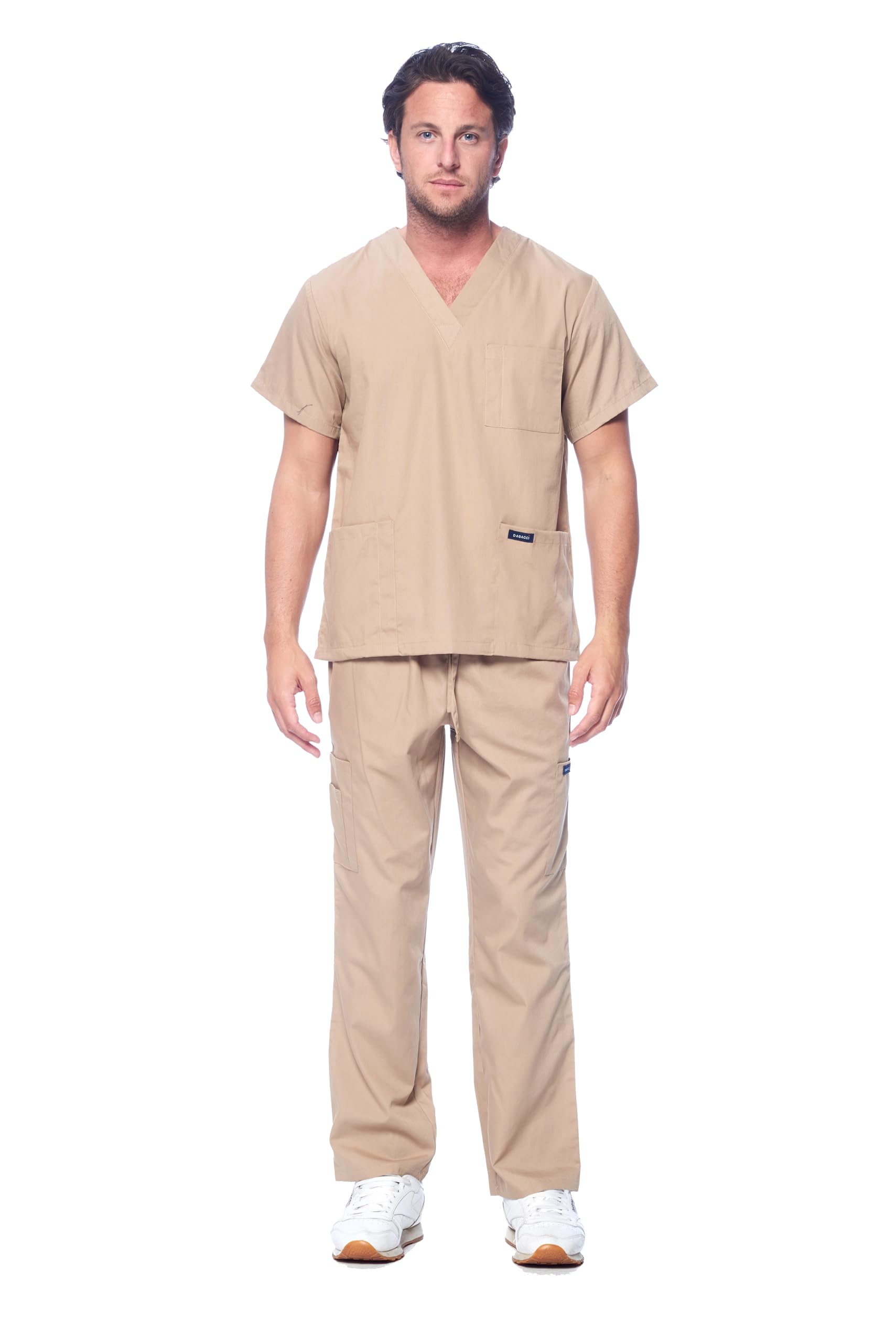 Dagacci Scrubs for Men Set - V-Neck Scrub Top and Cargo Pants - 8 Pockets Men Scrubs Set