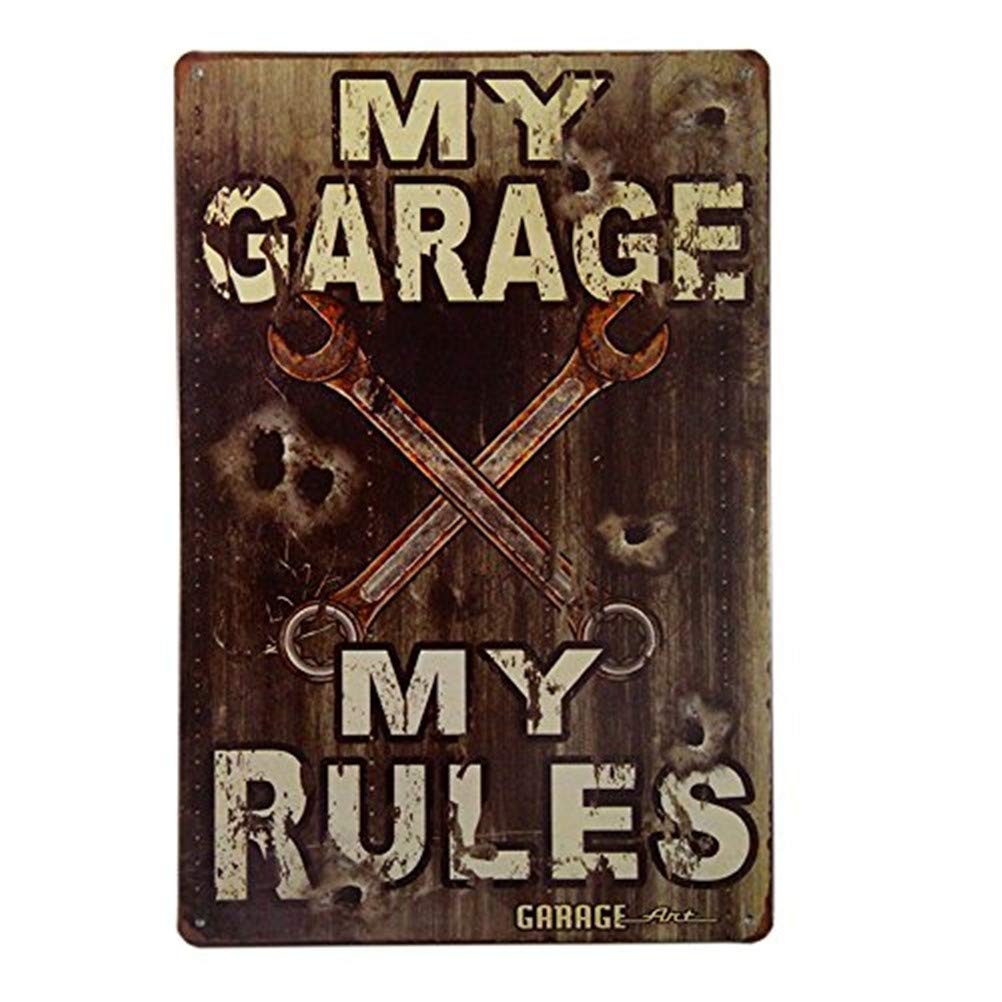 My Garage My Rules Tin Sign for Garage Workshop Man Cave Decor Humorous Metal Wall Art for Car Enthusiasts DIYers 8x12 Inch