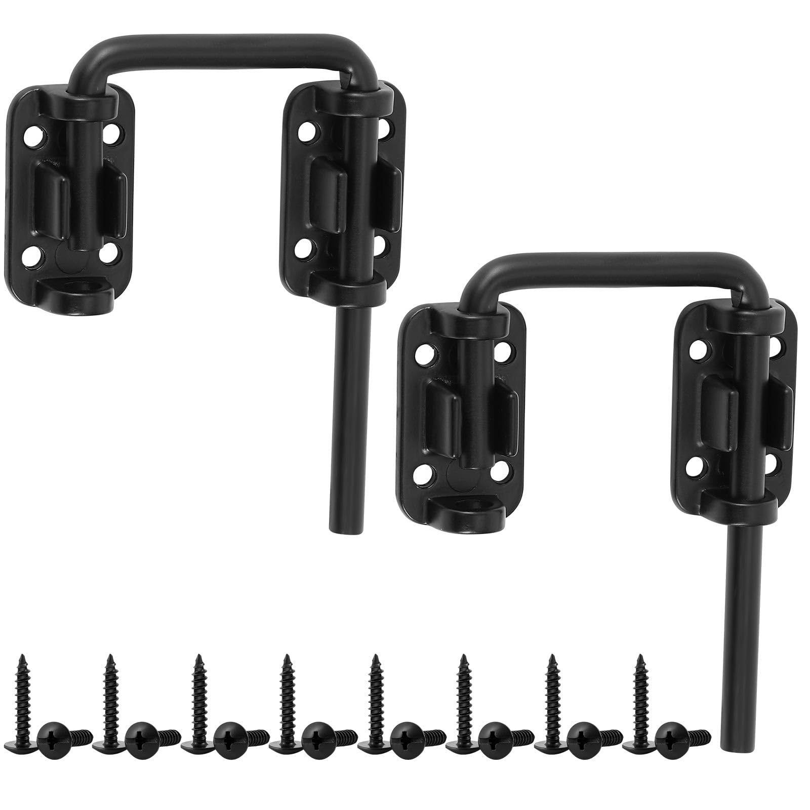 Hicarer 2 Pcs Black Patio Sliding Door Loop Lock 2 in. U-Shaped Latch Hook Locks Home Safety Lock for Sliding Doors, Windows, Barns, Gardens, Screens