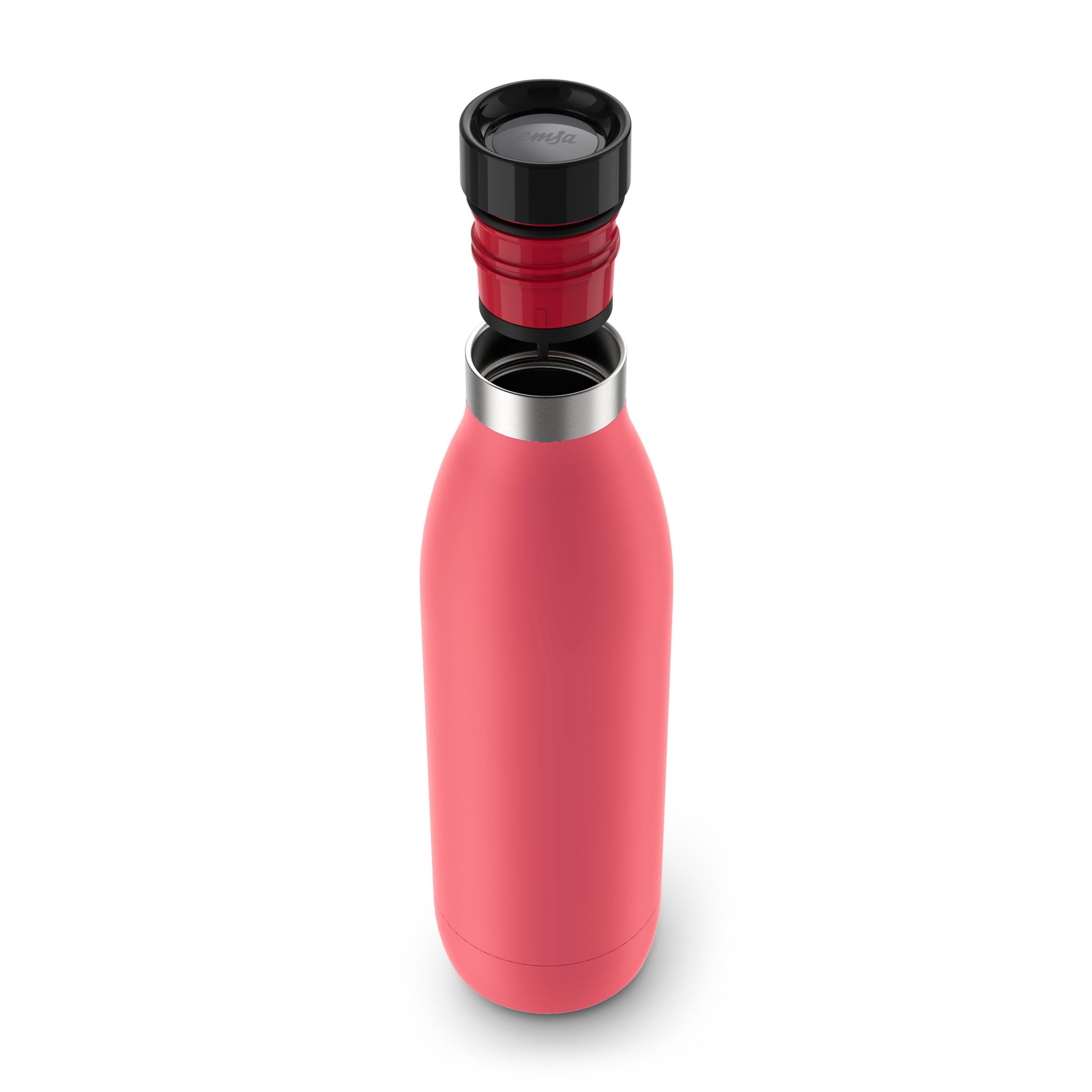 Emsa Bludrop N31123 - Borraccia termica da 0,7 litri, 100% ermetica, chiusura Quick-Press, ergonomica a 360°, calda 12 ore, fresca 24 ore, facile da pulire, in acciaio inox, verniciatura a polvere