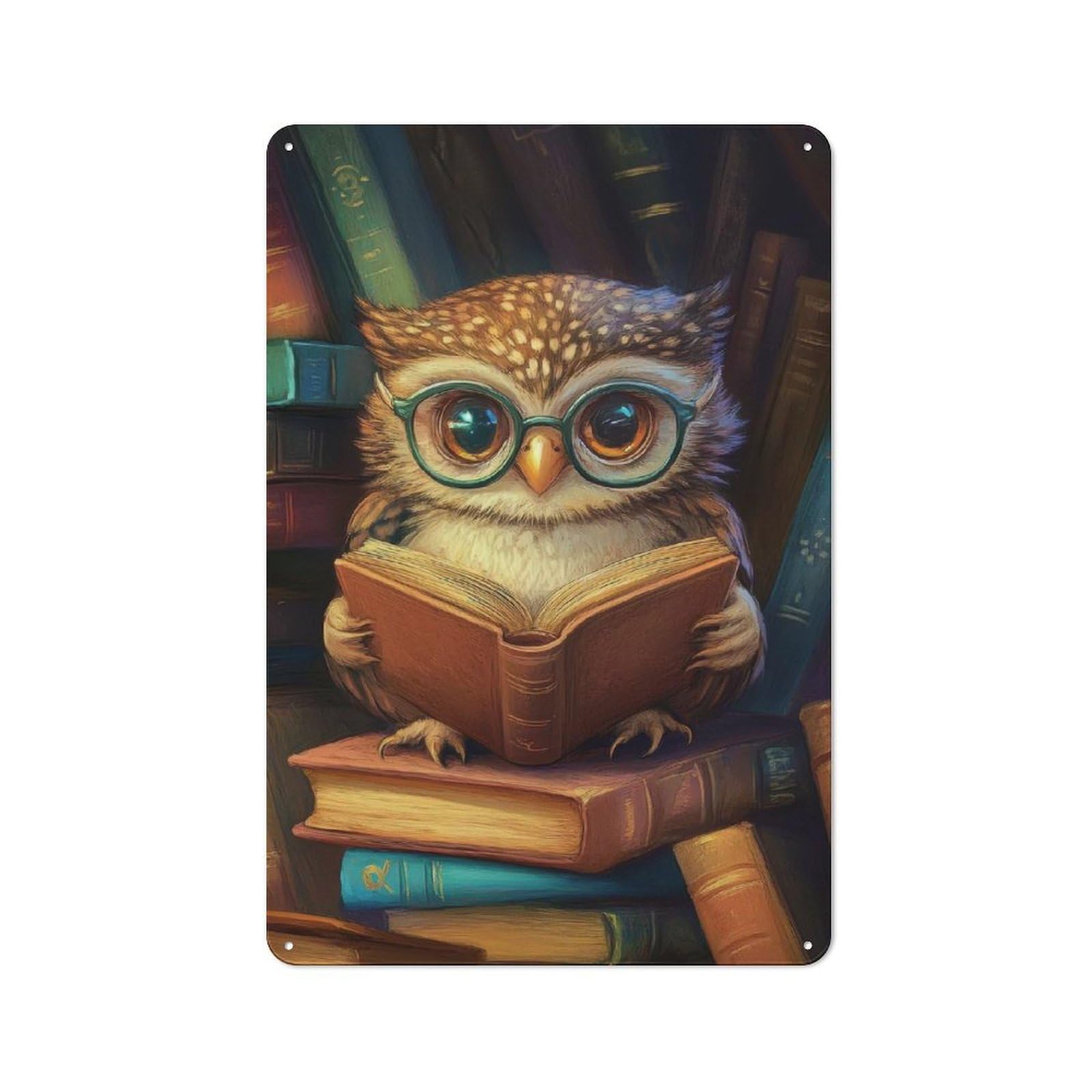 Junmoney Owl Reading Book Industrial Metal Sign 30X20cm, Clean Industrial Loft Wall Plaque For Modern Home, Workshop, Office Or Cafe