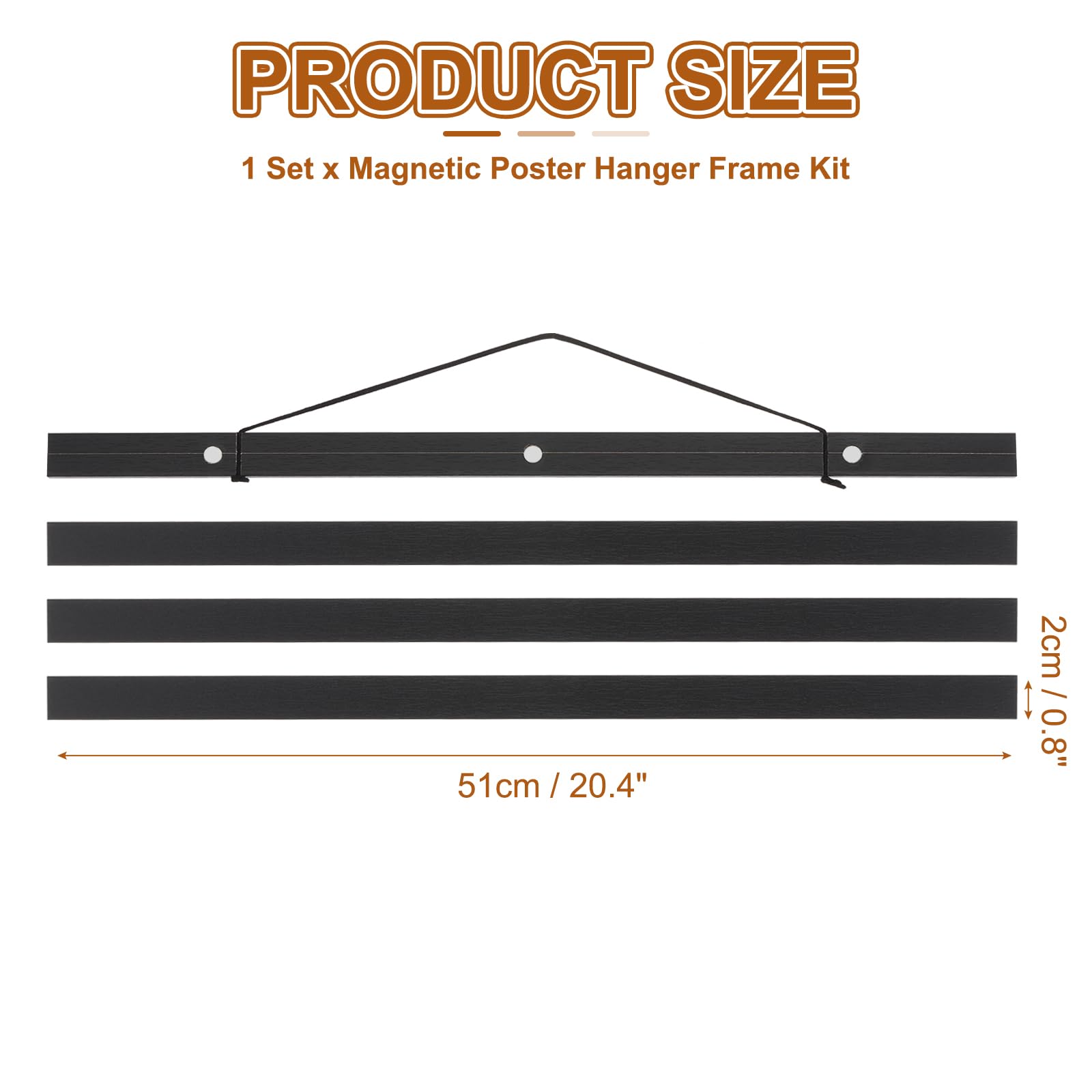 PATIKIL 1 Set Magnetic Poster Hanger Frame 20 Inch Wooden Magnet Picture Hangers Frames Wide Hanging Kit for Photos Pictures - Image 2