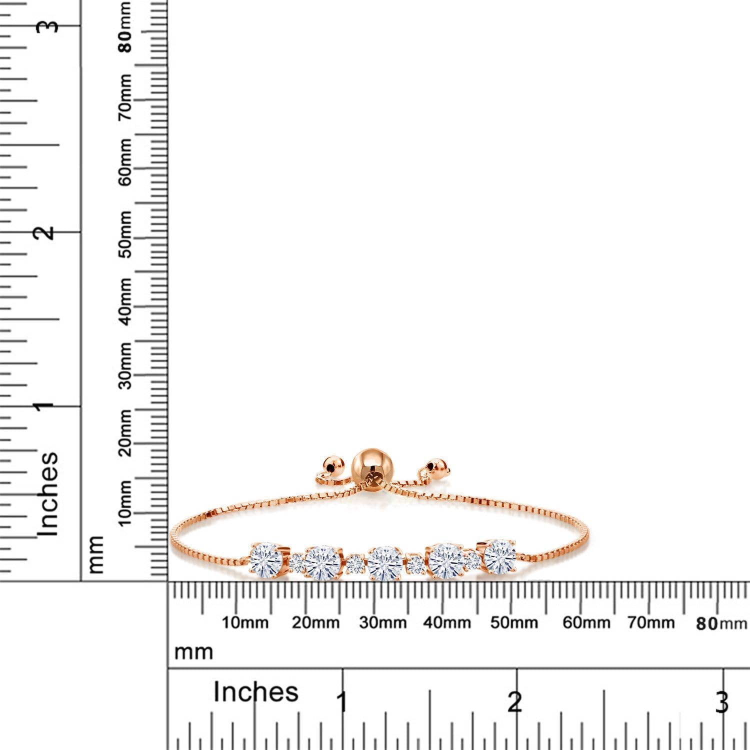 Gemstone Birthstone and Lab Grown Diamond Tennis Bracelet for Women in 18K Rose Gold Plated Silver | Round 5MM and 2.5MM | Adjustable Bolo Design | Easy-On Easy-Off | Fully Adjustable Up to 9 Inch