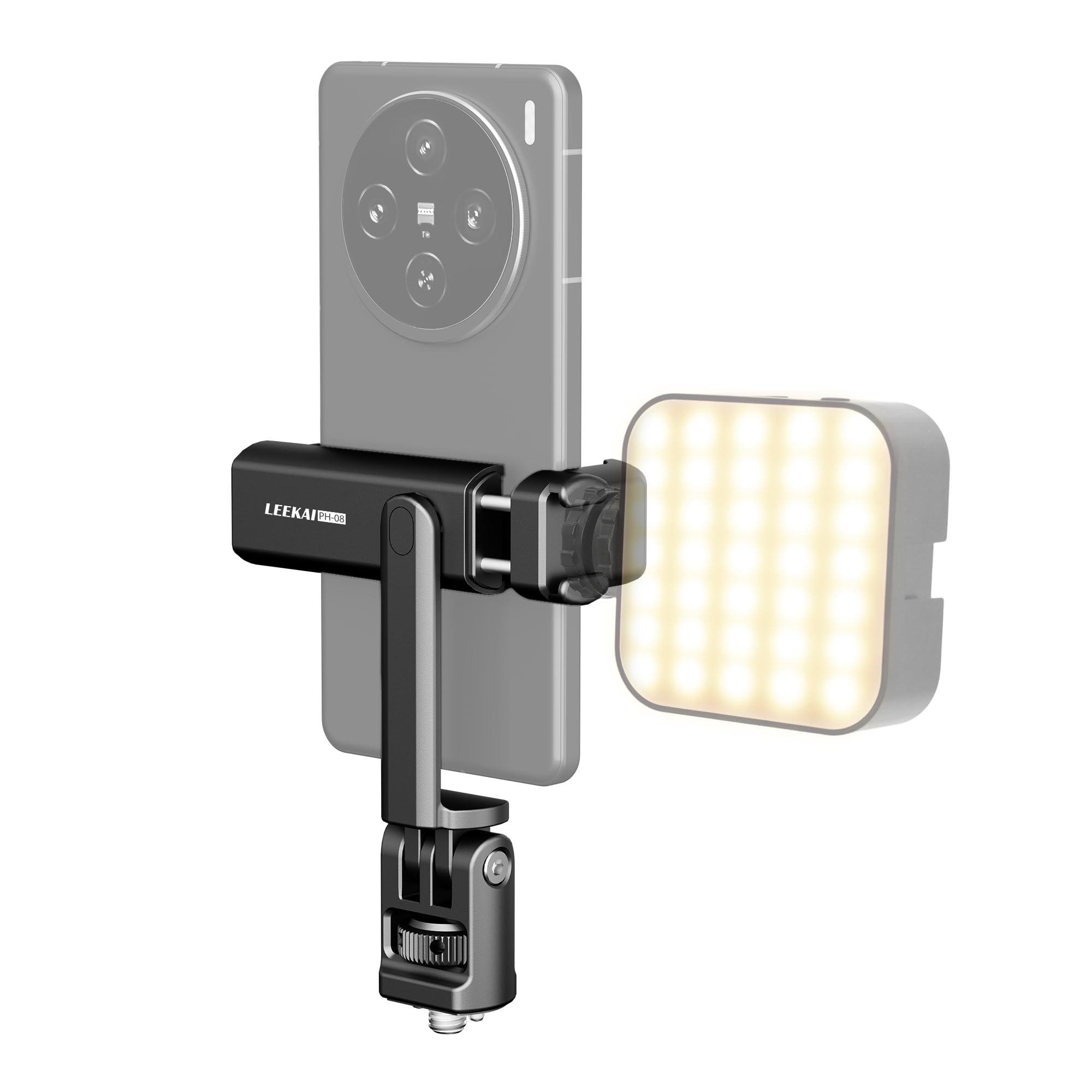 Leekai PH08 Phone Tripod Mount with Cold Shoe, 360° Rotation Phone Holder
