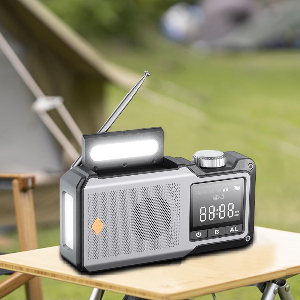10000 mAh ręczne radio awaryjne AM/FM/WB Weather Radio solarne (kolor szary)