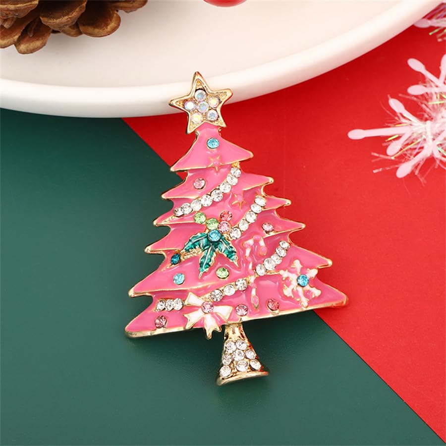 Image of Christmas Brooch Pins Crystal Christmas Tree Snowflake Jingle Bell Reindeer Enamel Brooches Holiday Party Gift for Women