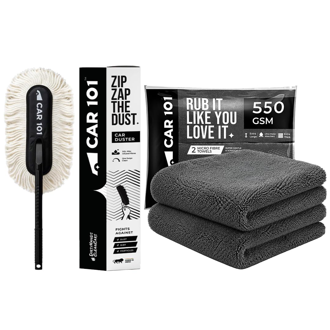 CAR101 450GSM Multipurpose Microfiber Cloth (Pack of2) & Zip Zap Ceramic Wax Car Duster - Combo | Ultra Soft & Scratch-Free | Superior Absorbency |for Car Bike Cleaning Polishing Washing & Detailing-image-9