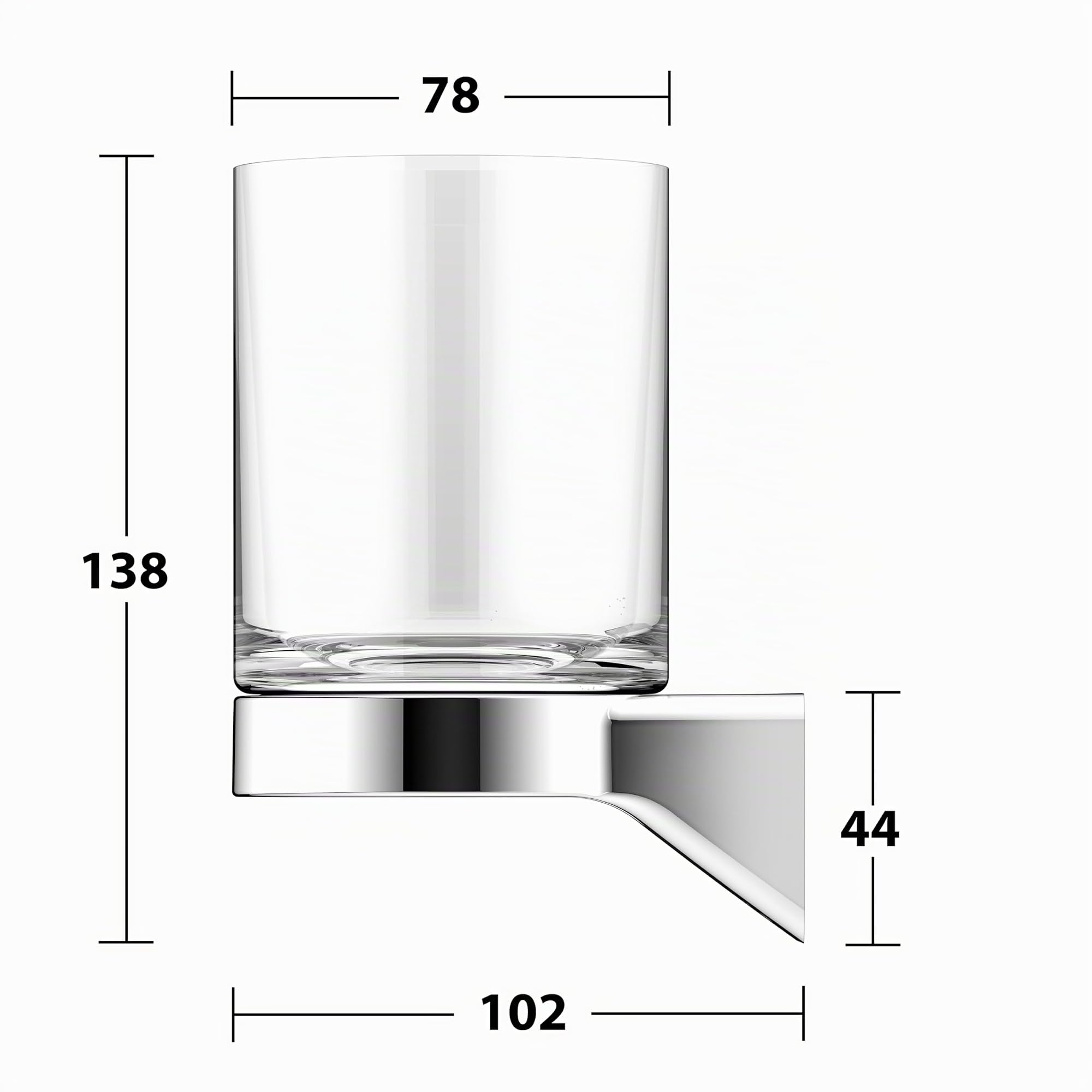 KEUCO Rose Zahnputzbecher aus Glas mit Halterung, ohne Bohren, verchromt | inkl. Klebeset und Schraubset, Glashalter aus Metall zum Kleben oder Schrauben