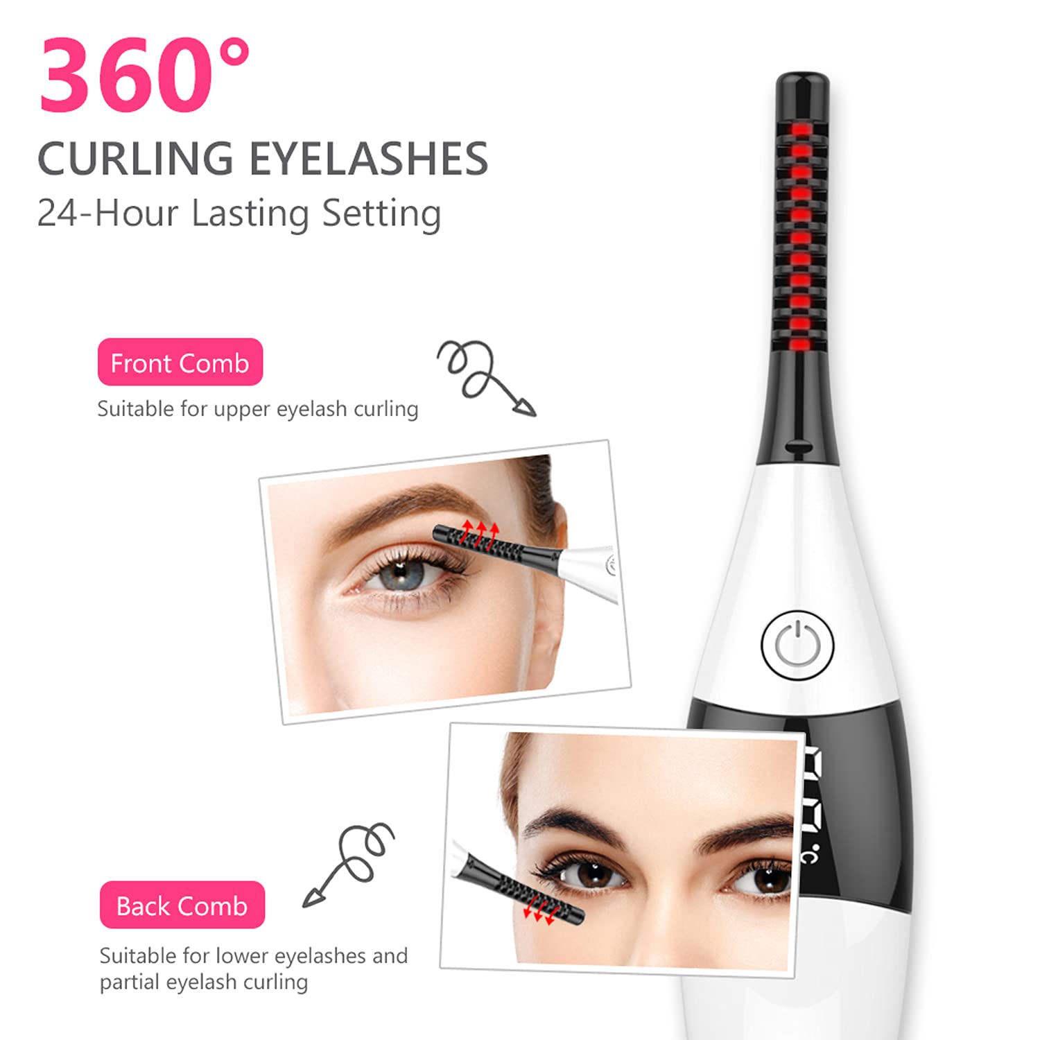 Heated Eyelash Curler, 2021 Upgraded 8s Quick Heat Mini Electric Eyelash Curler USB Rechargeable Lashes Comb with 4 Temperature Gears & LED Display for Women Girl - 24H Long-Lasting Curling!: Baby