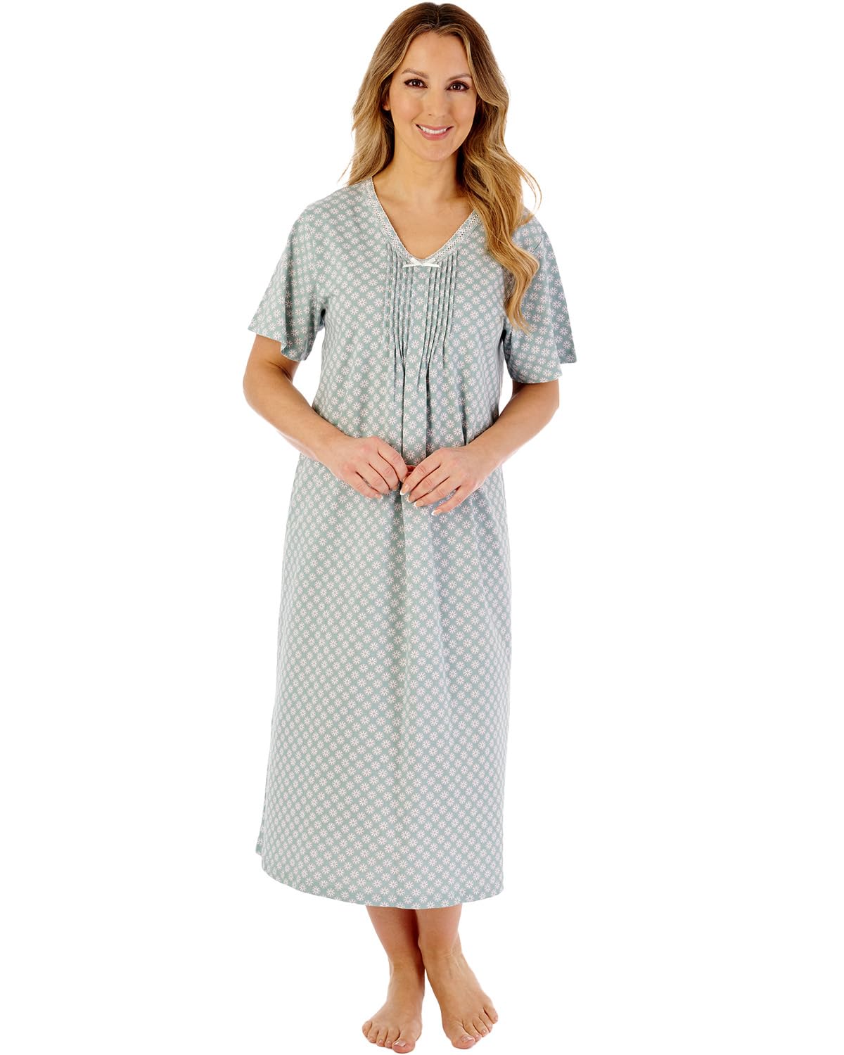 Slenderella Short Sleeve Cotton Jersey Nightie ND08130 Green 10-12