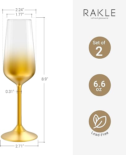Miniatura 2 de RAKLE Copas de champán  Juego de 2 copas de champán doradas  Juego de copas de champán de alta calidad  Copas de cóctel de tallo alto de 6.6 onzas