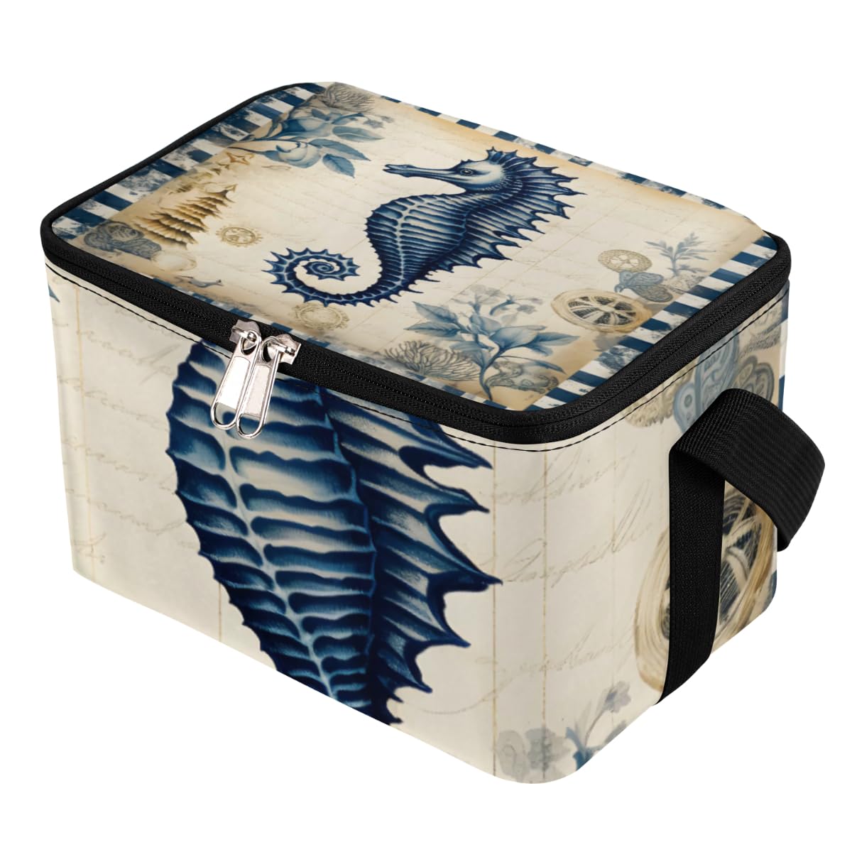 GzLeyigou Lunch Bags for Women Men 9 Cans,Blue Seahorse Hot & Cold Food Delivery Bag Insulated Grocery Bag Insulated Lunch Box Ocean Seahorse Cooler Bag for Office Work Picnic Beach
