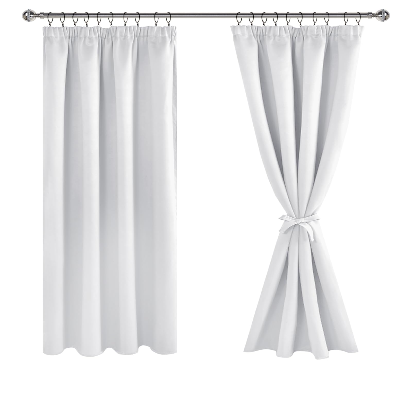 JIUZHEN Opaque Curtains with Ruffle Tape, Blackout Curtains, Living Room Curtains, Bedroom, Thermal Curtain, White Grey, H 145 x W 140 cm, Set of 2