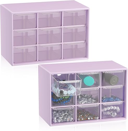 Miniatura 9 de Wenqik 2 Piezas Mini Cajones de Almacenamiento Organizador de Caja de Herramientas para Maestros con 9 Cajones Transparentes Pequeño Organizador de