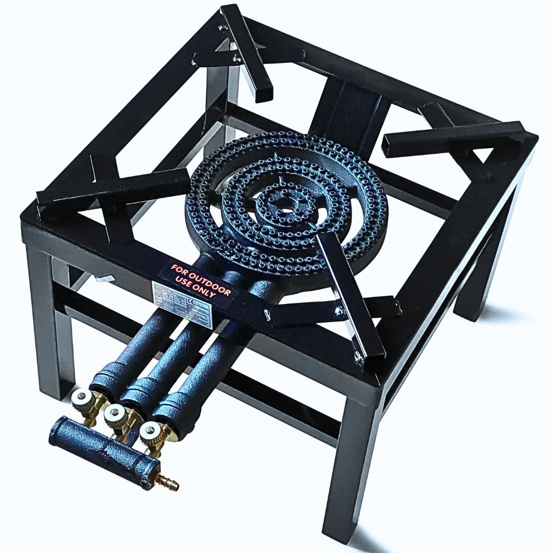 iBest UK Cast Iron Steel Catering Stove | Key Burners | Outdoor LPG Black Cooker (Triple Key)
