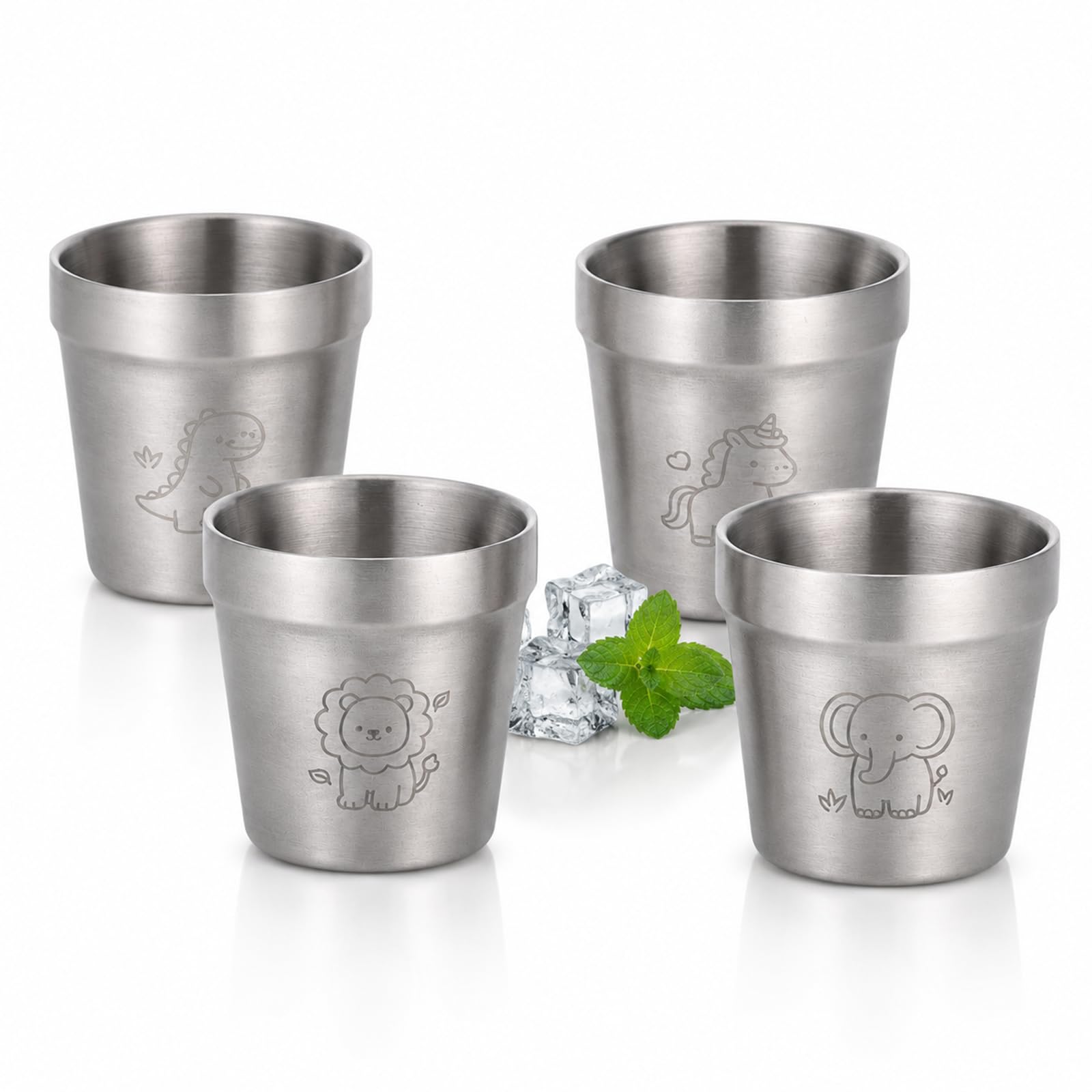 Hejo 4PCS Stainless Steel Kid Cups, 175ml Unbreakable Drinking Cups