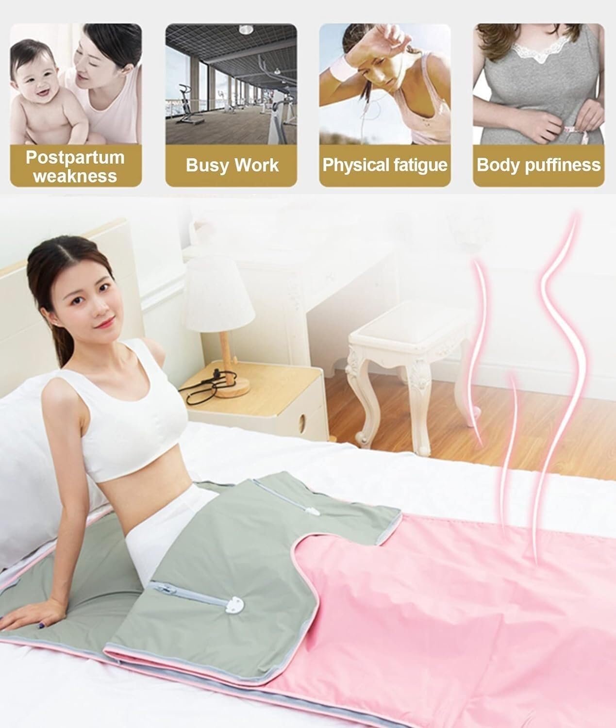 Manta de sauna portátil para pérdida de peso, moldeador personal para quemar grasa para mujeres, desintoxicación manos libres en casa (rosa)