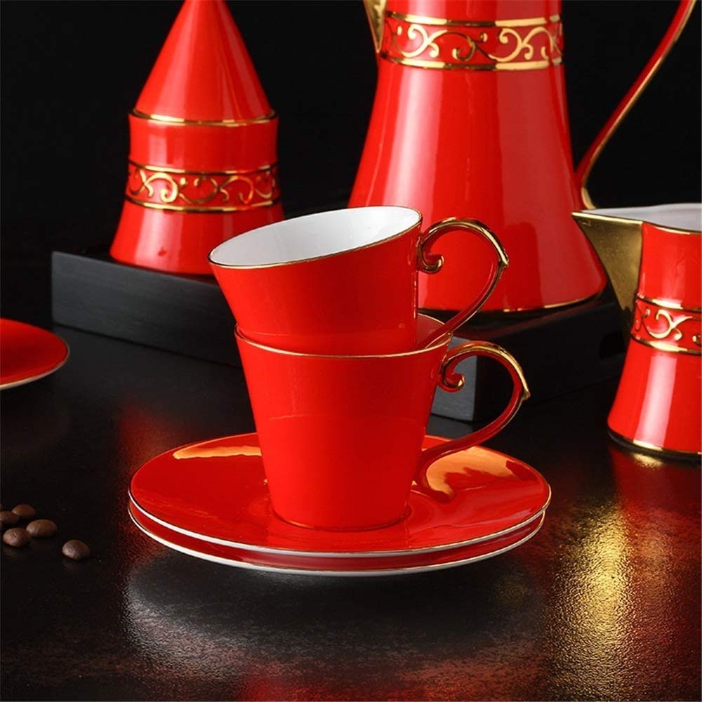 Zestaw porcelanowych filiżanek do espresso i spodków, porcelanowa filiżanka do kawy zestaw filiżanek do herbaty kawy, czerwony (kolor: czerwony)