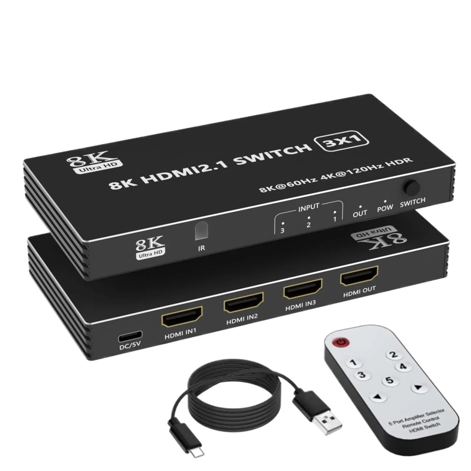 Switch HDMI 8K 3 in 1 Out Splitter HDMI - Selettore commutatore HDMI 4K @120Hz/8K @60Hz con telecomando IR