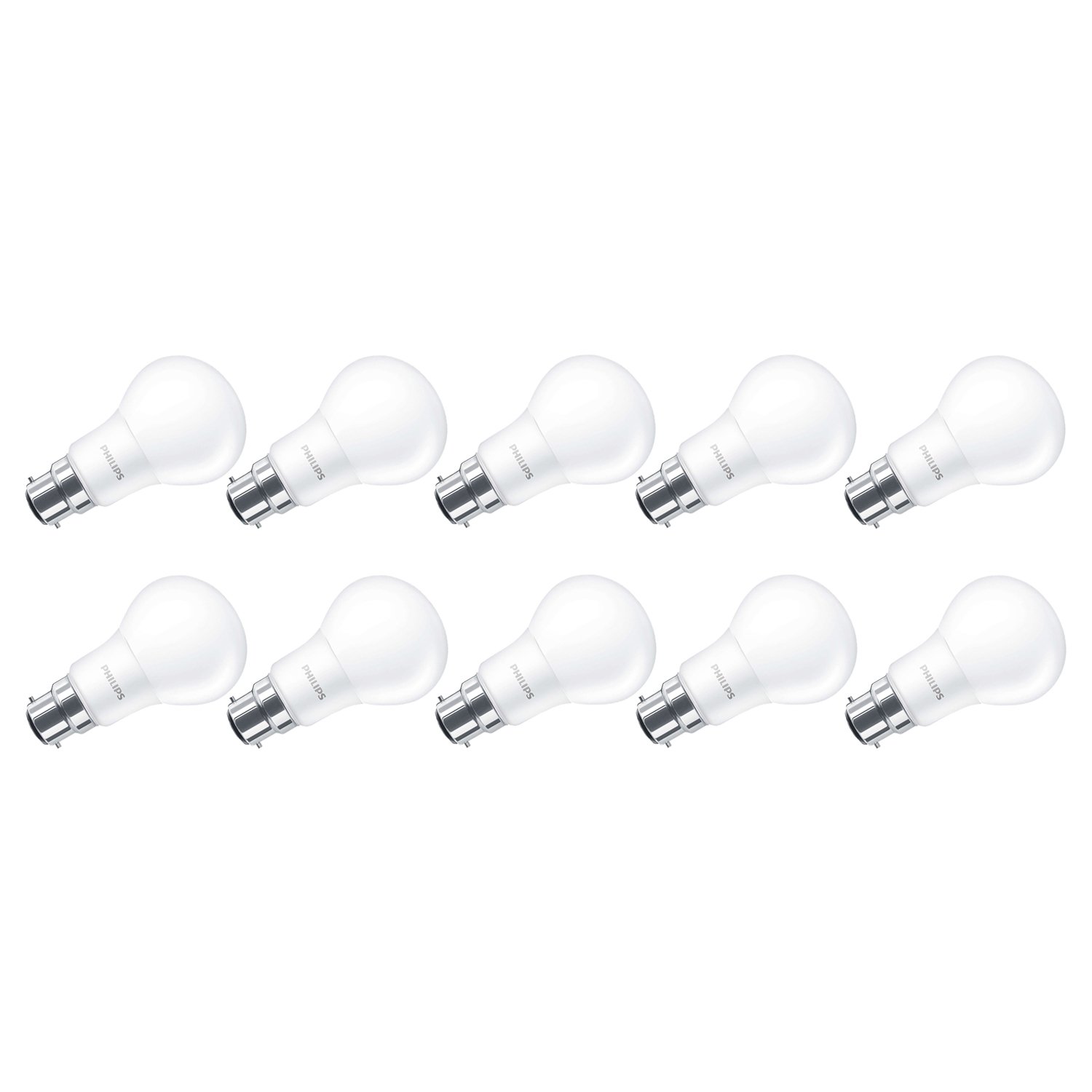 Philips Corepro LED 8 W (60 W) A60, B22 Bayonet Cap, Bulb, Warm White, Non Dimmable, Frosted - Pack of 10 [Energy Class A+]