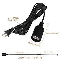 Vista 2 de Enchufe de cable de luz colgante de 15 pies, enchufe de lámpara colgante E26 con interruptor de encendido y apagado, base E27, cable de extensión